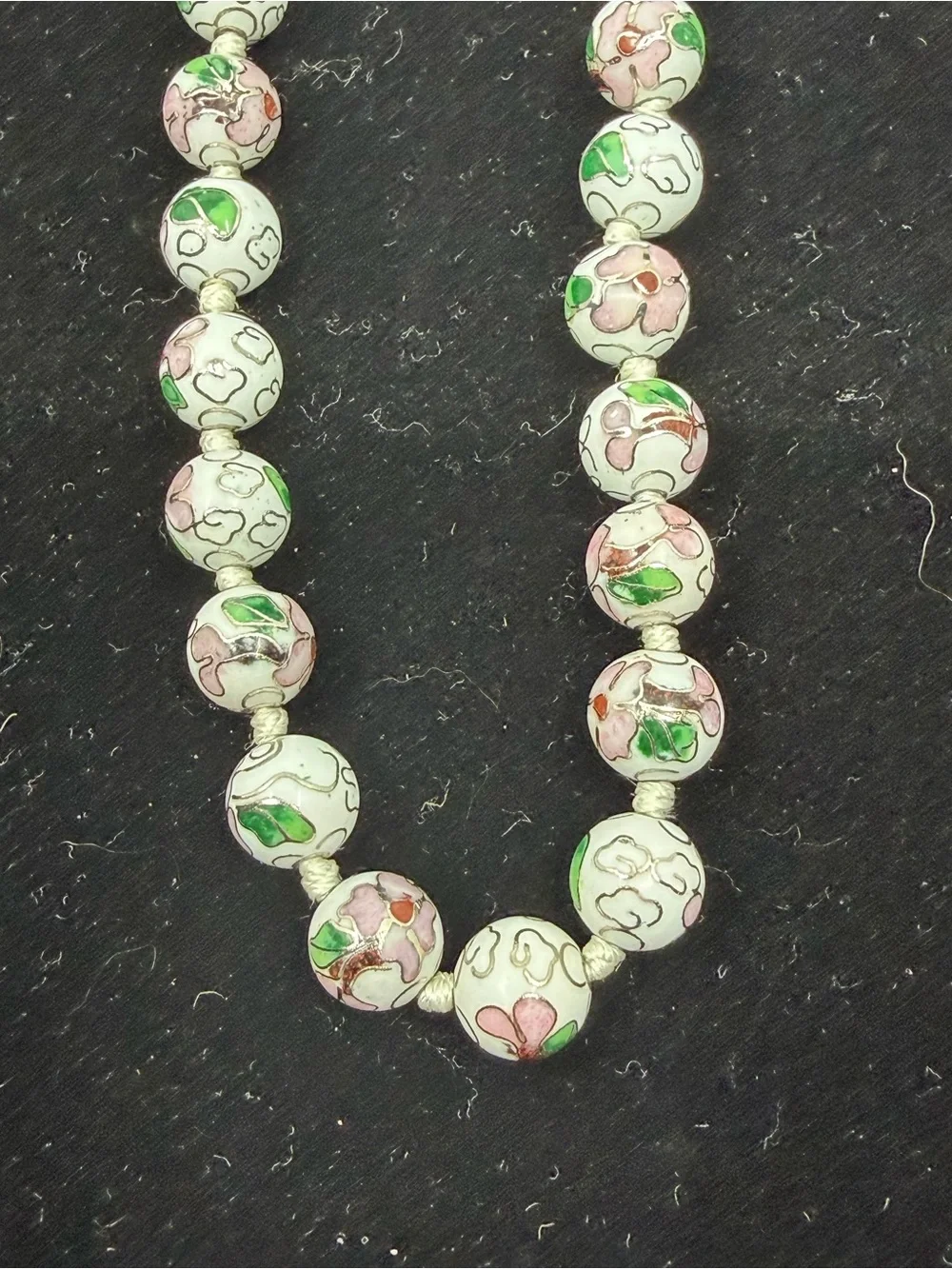 Cloisonné enamel bead necklace 18” & 2pr matching earrings - Picture 2 of 8